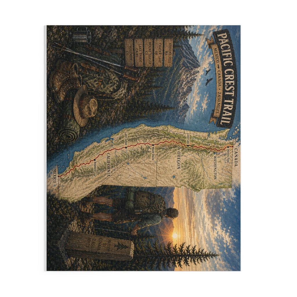 Pacific Crest Trail Map Puzzle — Scenic Hiker Landscape Jigsaw (120/252/500 pcs)