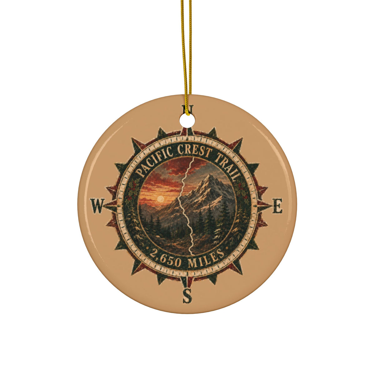 Pacific Crest Trail Ceramic Ornament — 2,650 Miles Compass Holiday Ornament