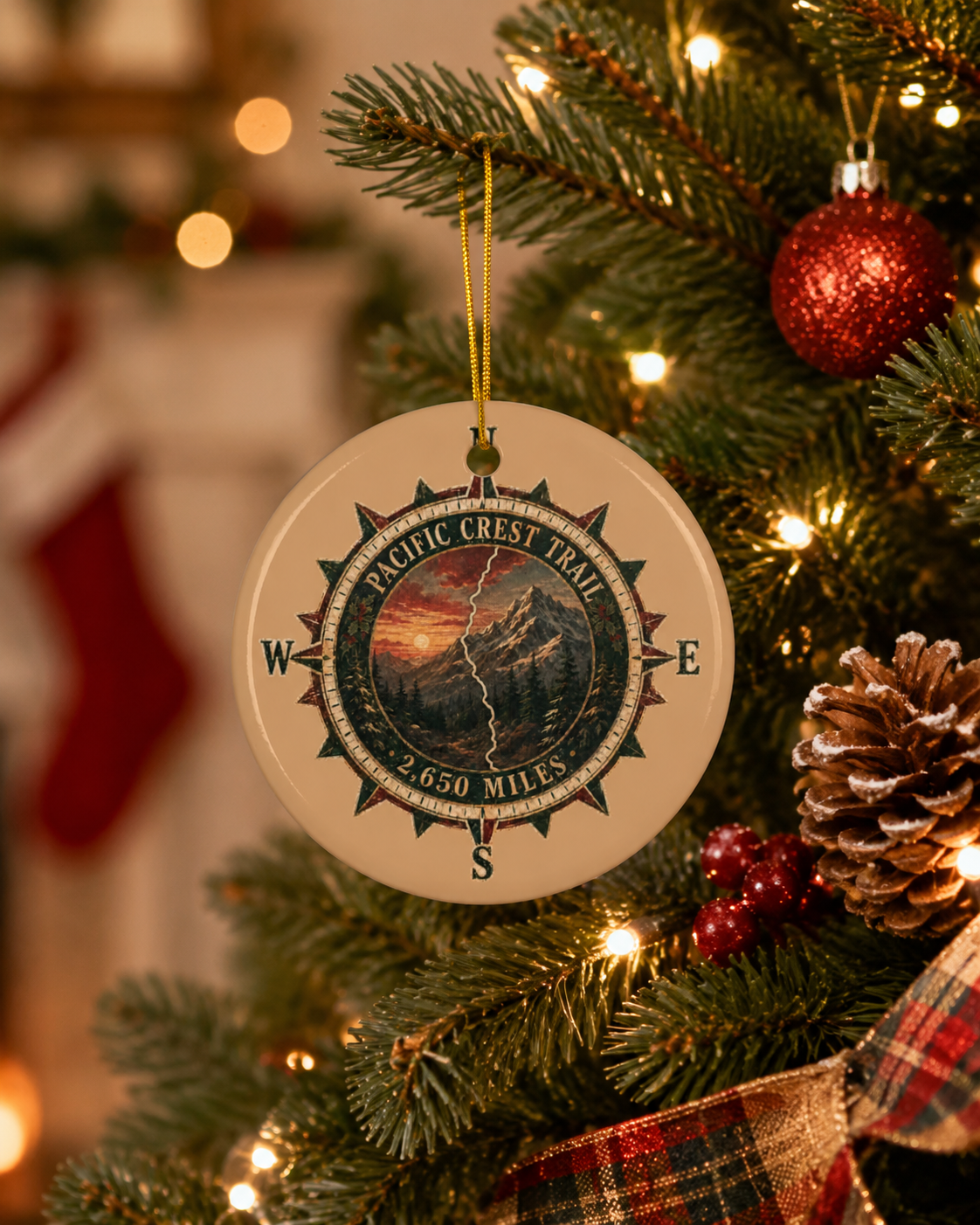 Pacific Crest Trail Ceramic Ornament — 2,650 Miles Compass Holiday Ornament