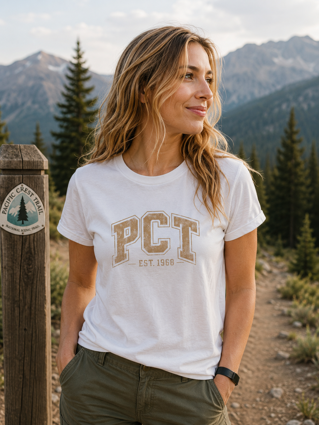 PCT Vintage Collegiate Woman's T-Shirt — 'PCT EST. 1968' Retro College Tee