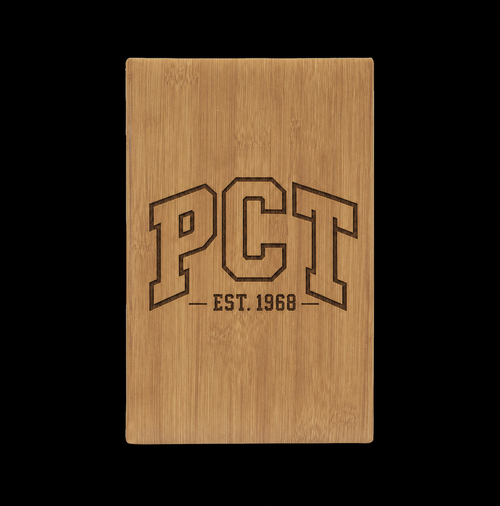 Engraved 'PCT Est. 1968' Vegan Leather Journal — Personalized Hardcover Notebook