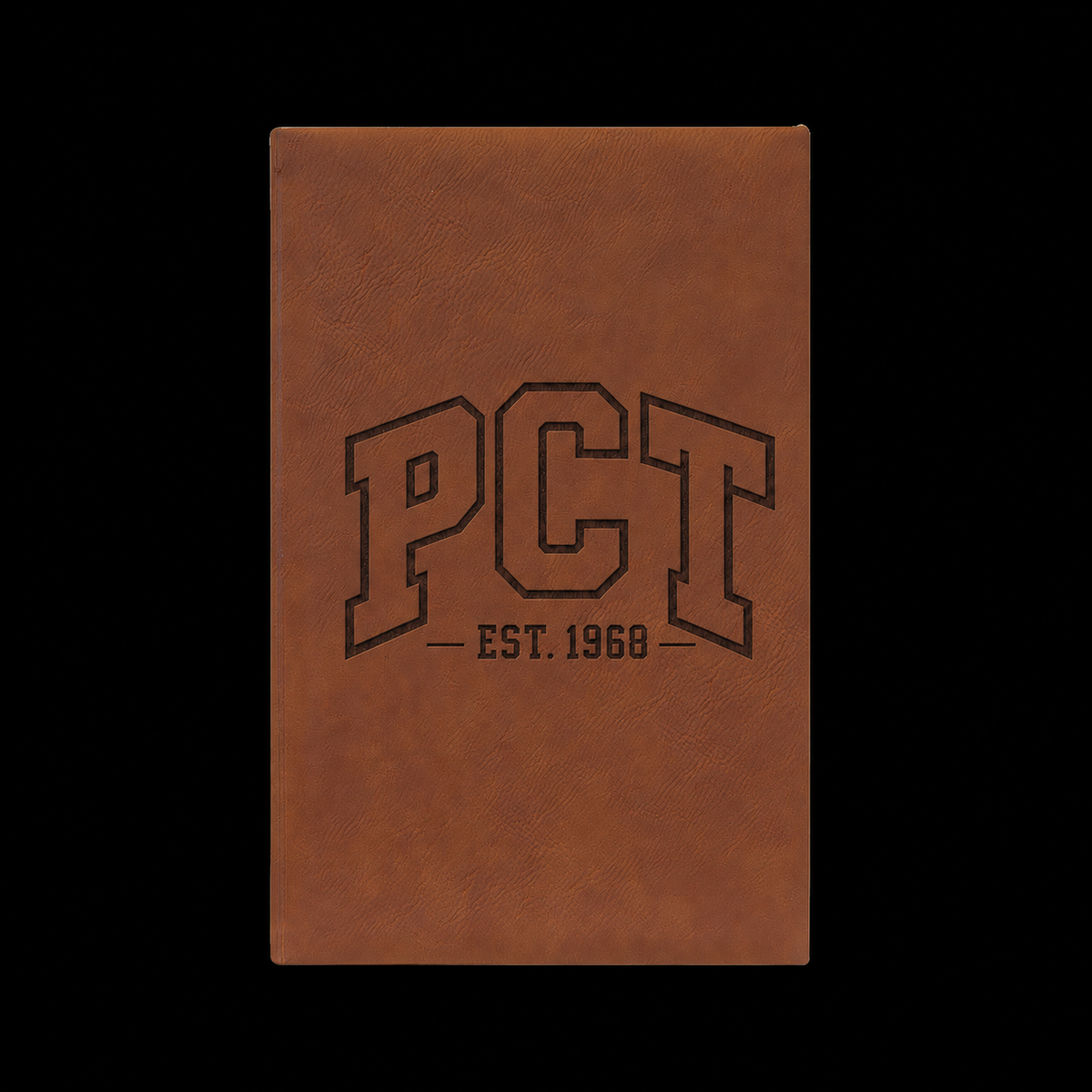 Engraved 'PCT Est. 1968' Vegan Leather Journal — Personalized Hardcover Notebook