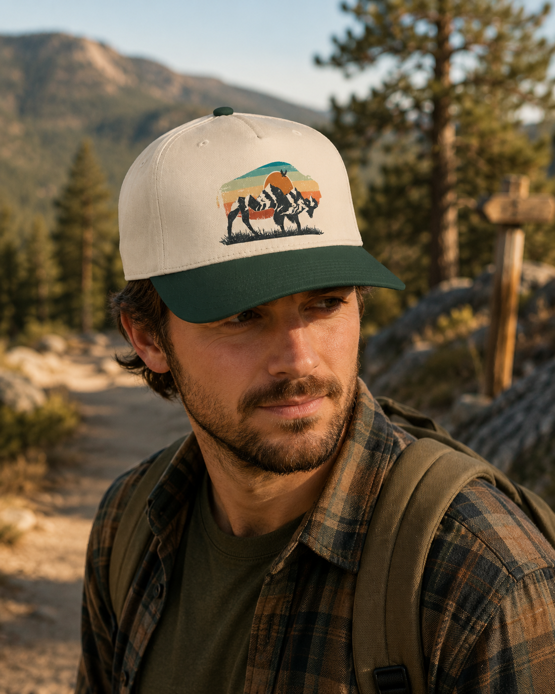 Sunset Silhouette Mid Profile Baseball Cap | Western, Sunset Scene
