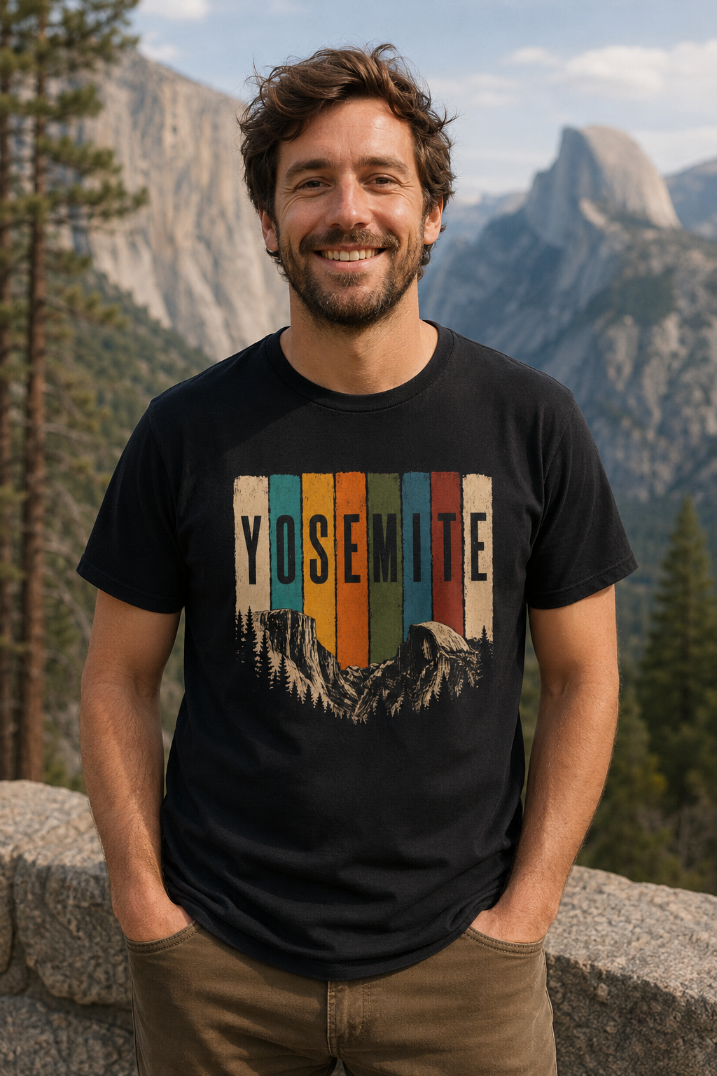 Yosemite Vintage Stripe Mountain T-Shirt | National Park Tee