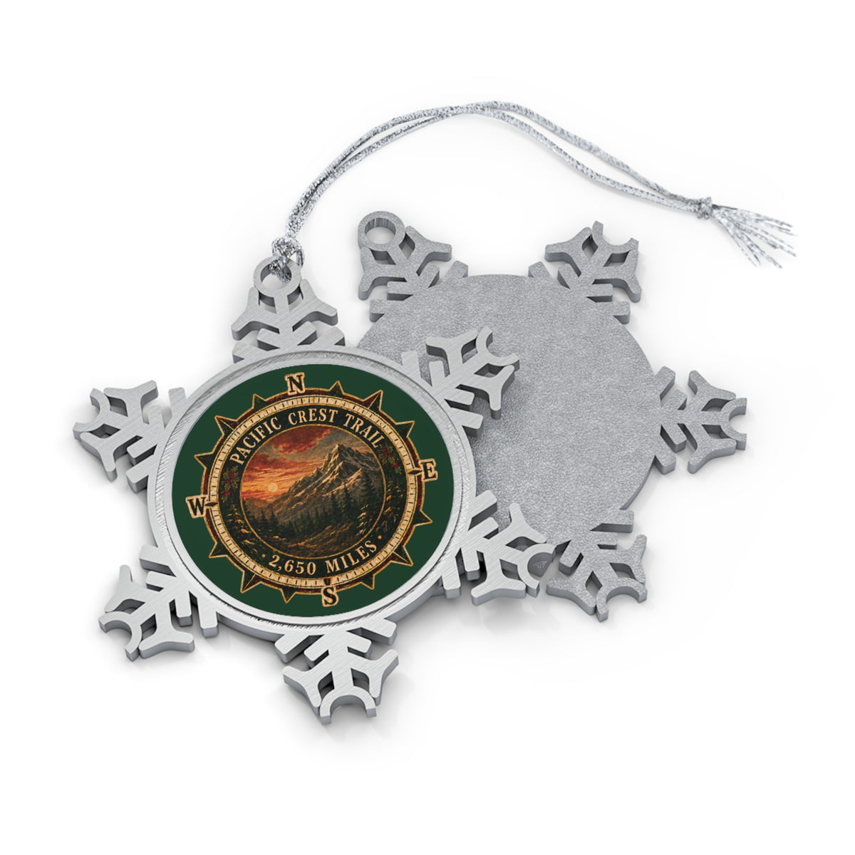 Pacific Crest Trail Badge Ornament | Pewter Snowflake Hiking Keepsake