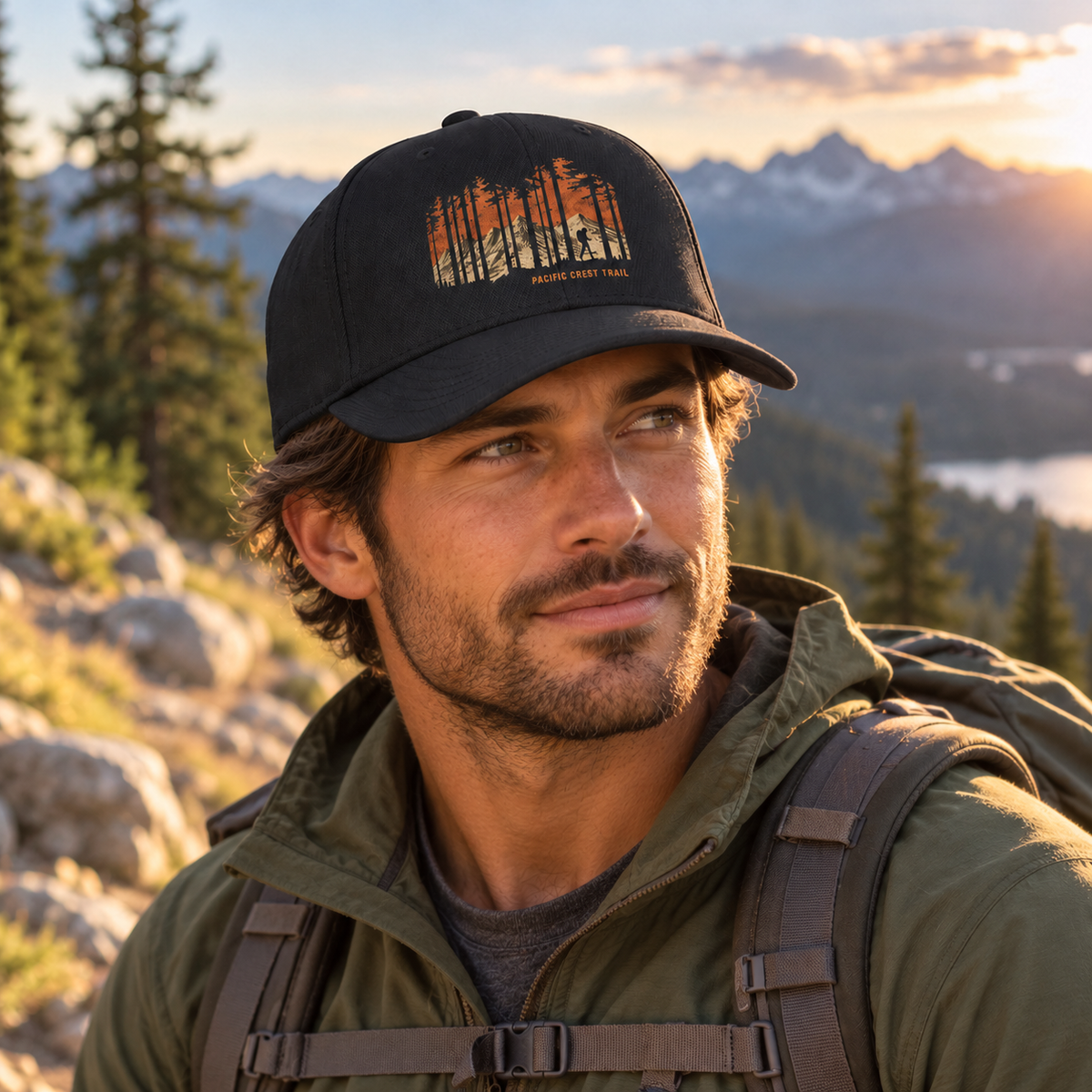Pacific Crest Trail Forest Sunset Baseball Cap | Vintage Mountain Hat