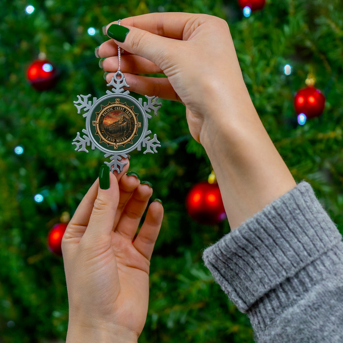 Pacific Crest Trail Badge Ornament | Pewter Snowflake Hiking Keepsake