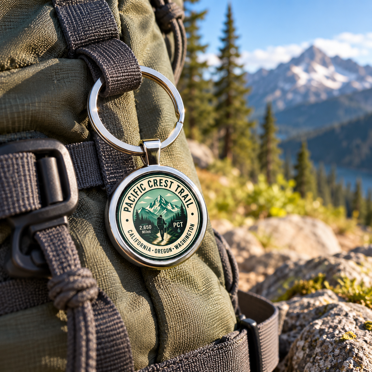 Pacific Crest Trail Stainless Steel Keychain — 2,650 Mile Hiking Keepsake