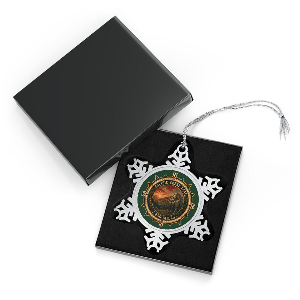 Pacific Crest Trail Badge Ornament | Pewter Snowflake Hiking Keepsake