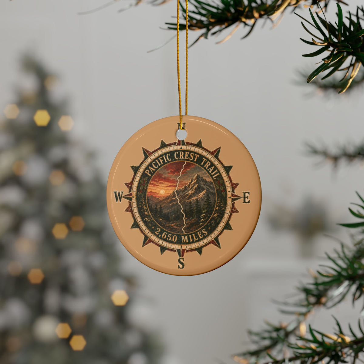 Pacific Crest Trail Ceramic Ornament — 2,650 Miles Compass Holiday Ornament