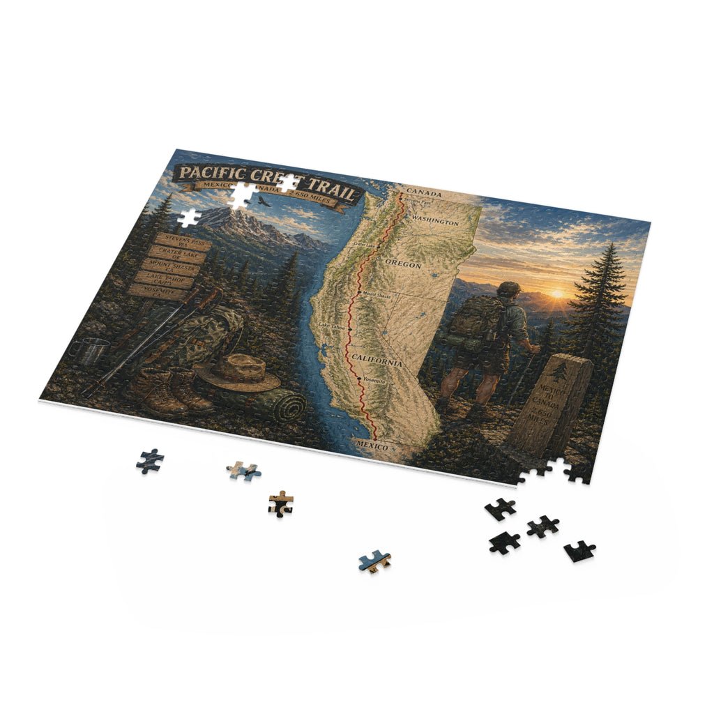 Pacific Crest Trail Map Puzzle — Scenic Hiker Landscape Jigsaw (120/252/500 pcs)