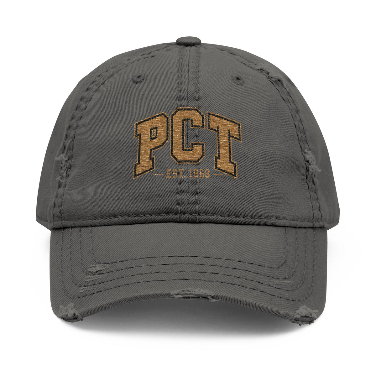 Distressed Embroidered Dad Hat – PCT Logo, Vintage Washed Baseball Cap