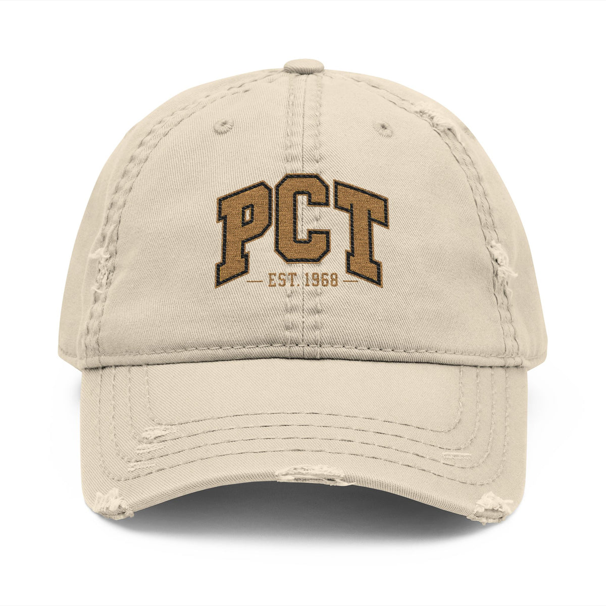 Distressed Embroidered Dad Hat – PCT Logo, Vintage Washed Baseball Cap