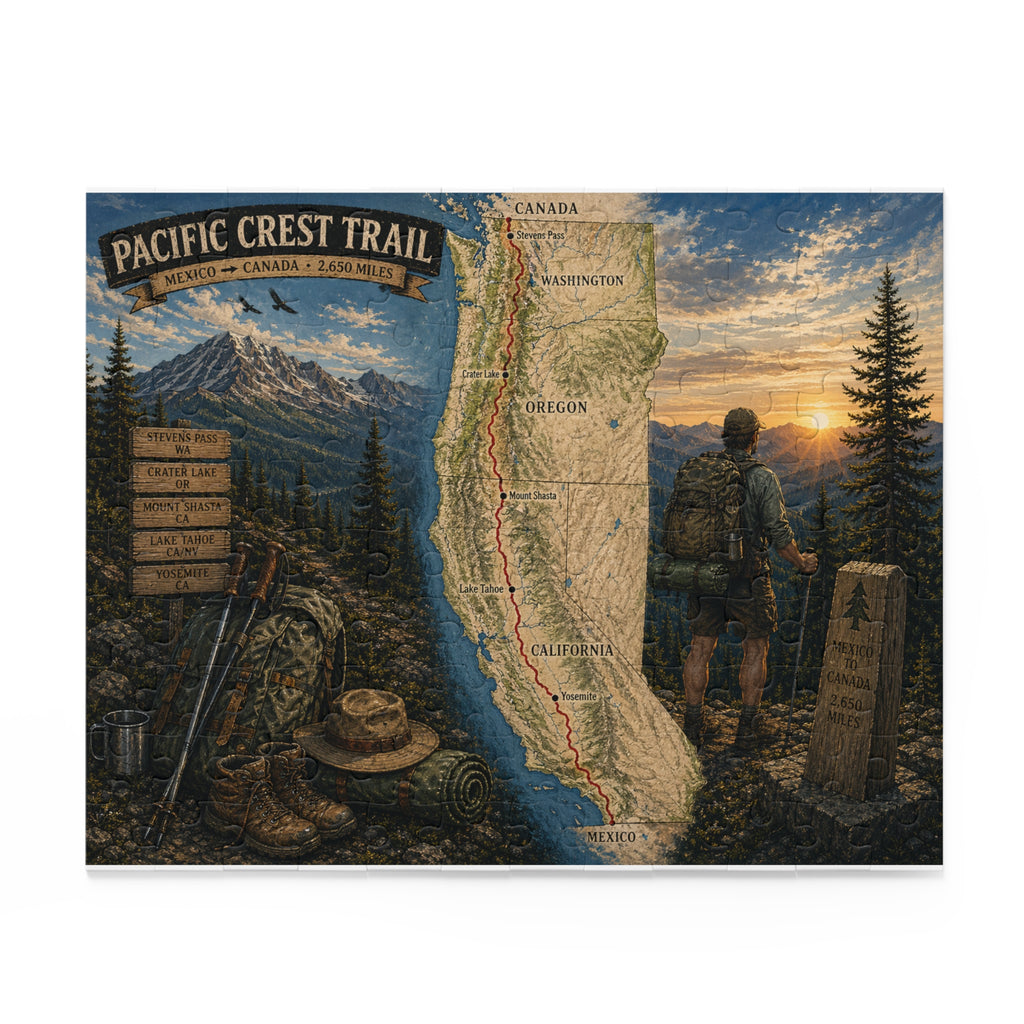 Pacific Crest Trail Map Puzzle — Scenic Hiker Landscape Jigsaw (120/252/500 pcs)