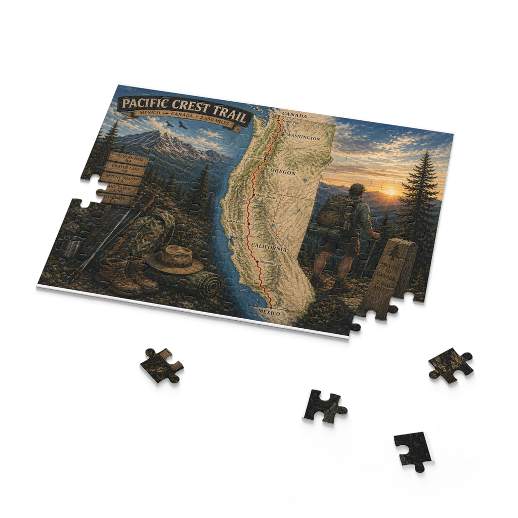 Pacific Crest Trail Map Puzzle — Scenic Hiker Landscape Jigsaw (120/252/500 pcs)