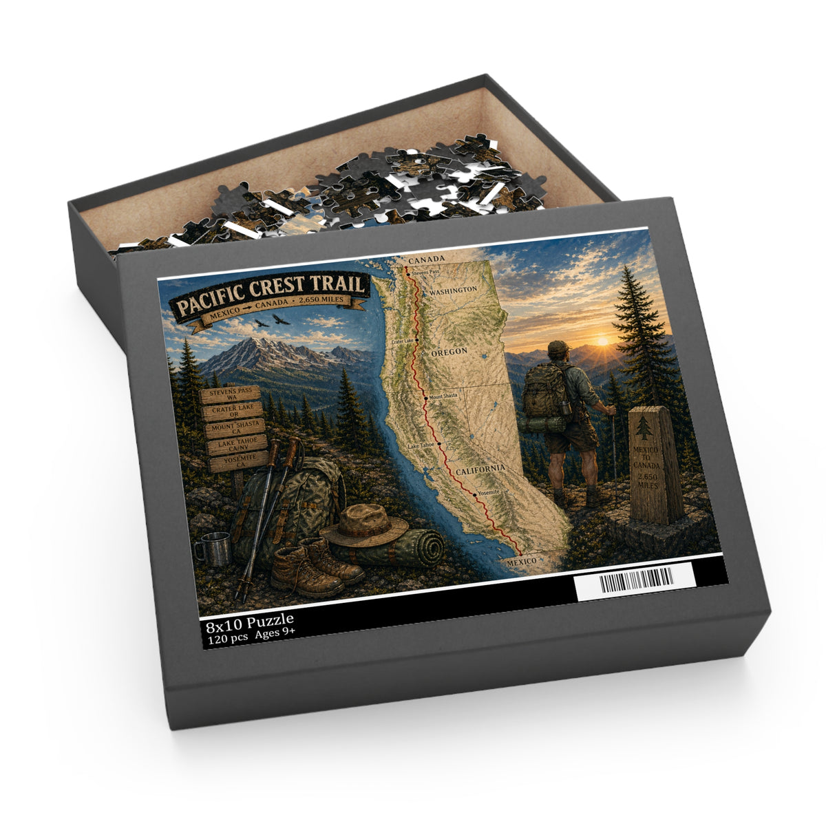 Pacific Crest Trail Map Puzzle — Scenic Hiker Landscape Jigsaw (120/252/500 pcs)