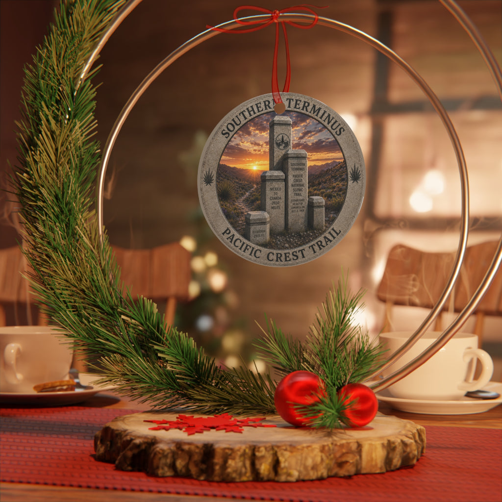 Pacific Crest Trail Terminus Metal Ornament | Double-Sided Southern & Northern Terminus