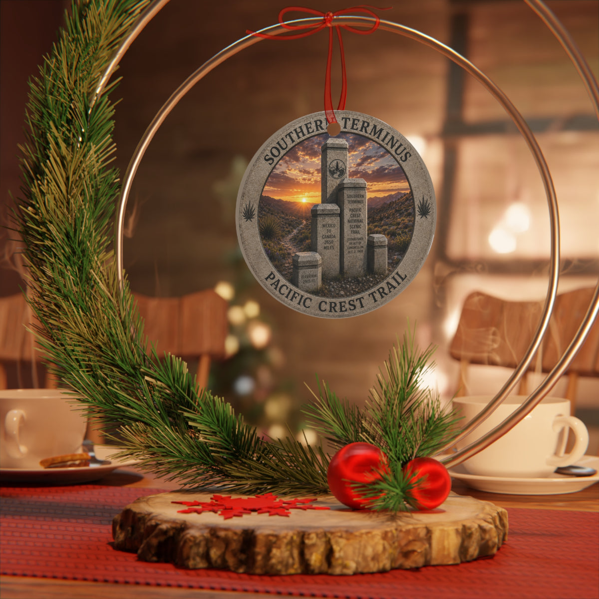 Pacific Crest Trail Terminus Metal Ornament | Double-Sided Southern & Northern Terminus