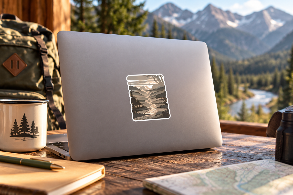 Mountain River Vinyl Sticker – Scenic Outdoor Trail Decal